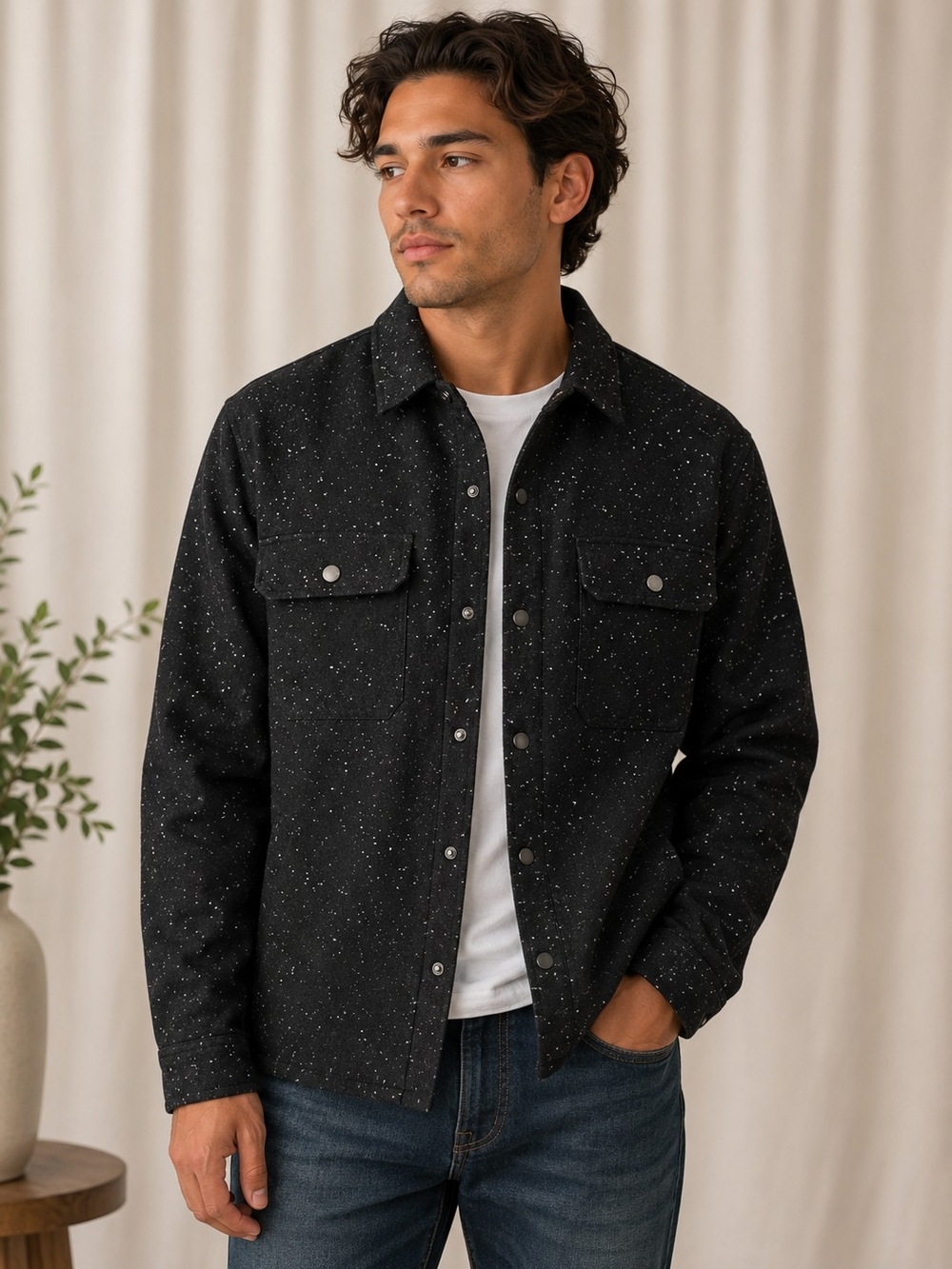 Marc Anthony Black Speckled Lightweight Quilted Shirt Jacket Large NWOT